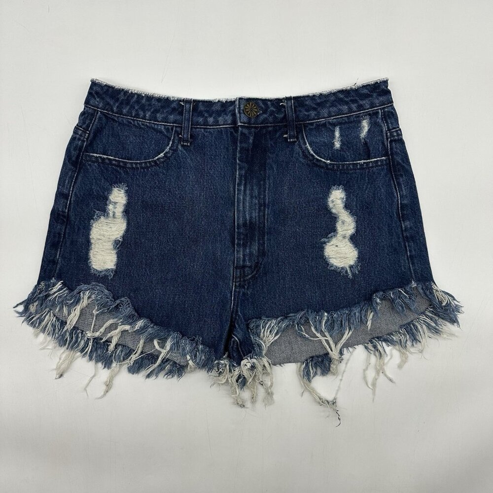 Show Me Your Mumu Dark Blue Distressed Denim Jean Shorts